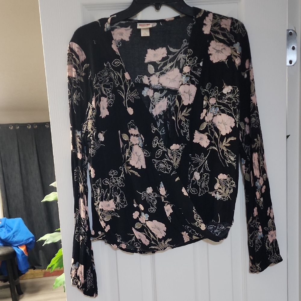 Mossimo Supply Co. Black and Pink Floral Blouse